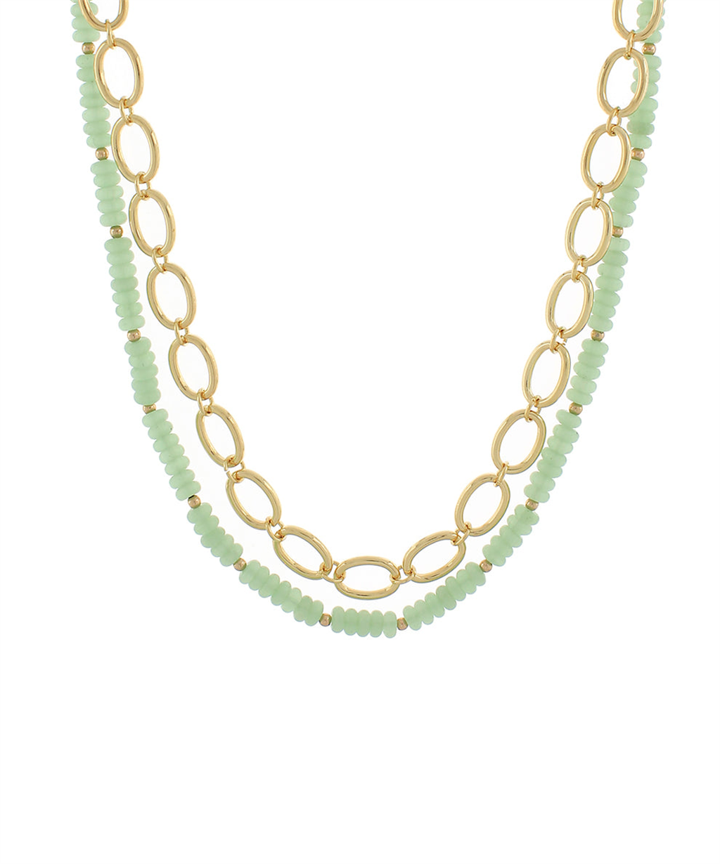 Light Green Bead And Chain Necklace