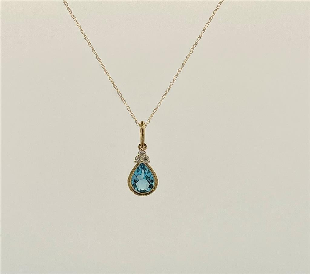 Yellow Gold Diamond Accented Blue Topaz Necklace