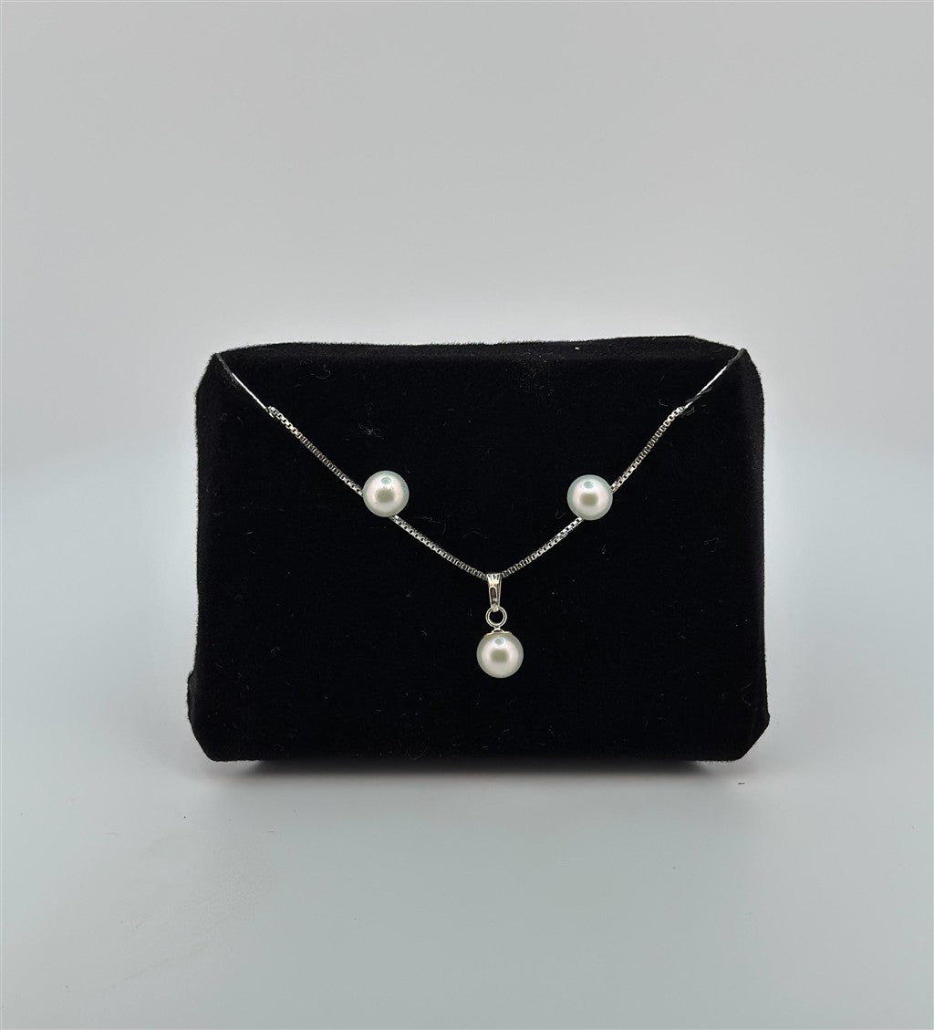 Sterling Silver Pearl Necklace And Earring Set