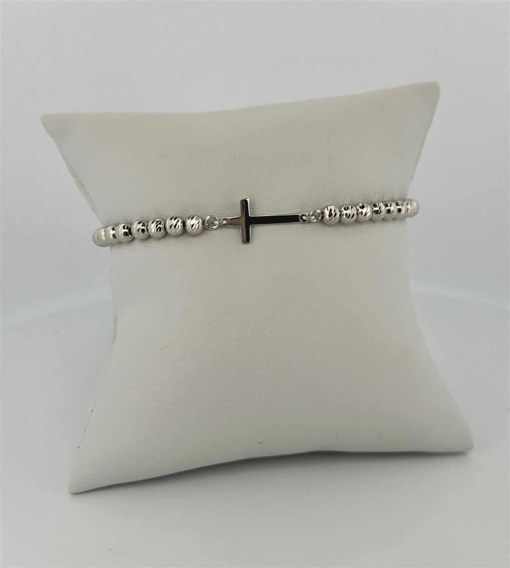 Sterling Silver Beaded Cross Bracelet