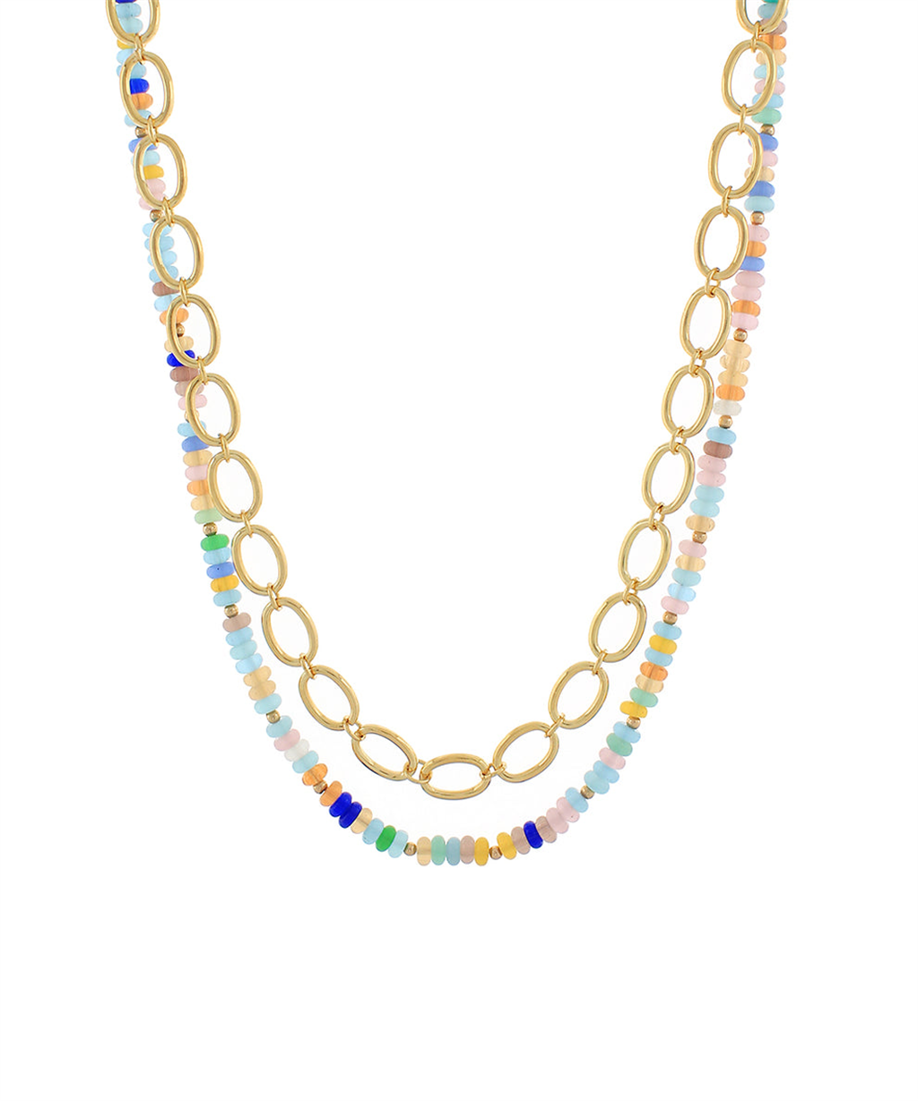 Multi Colored Bead And Chain Necklace