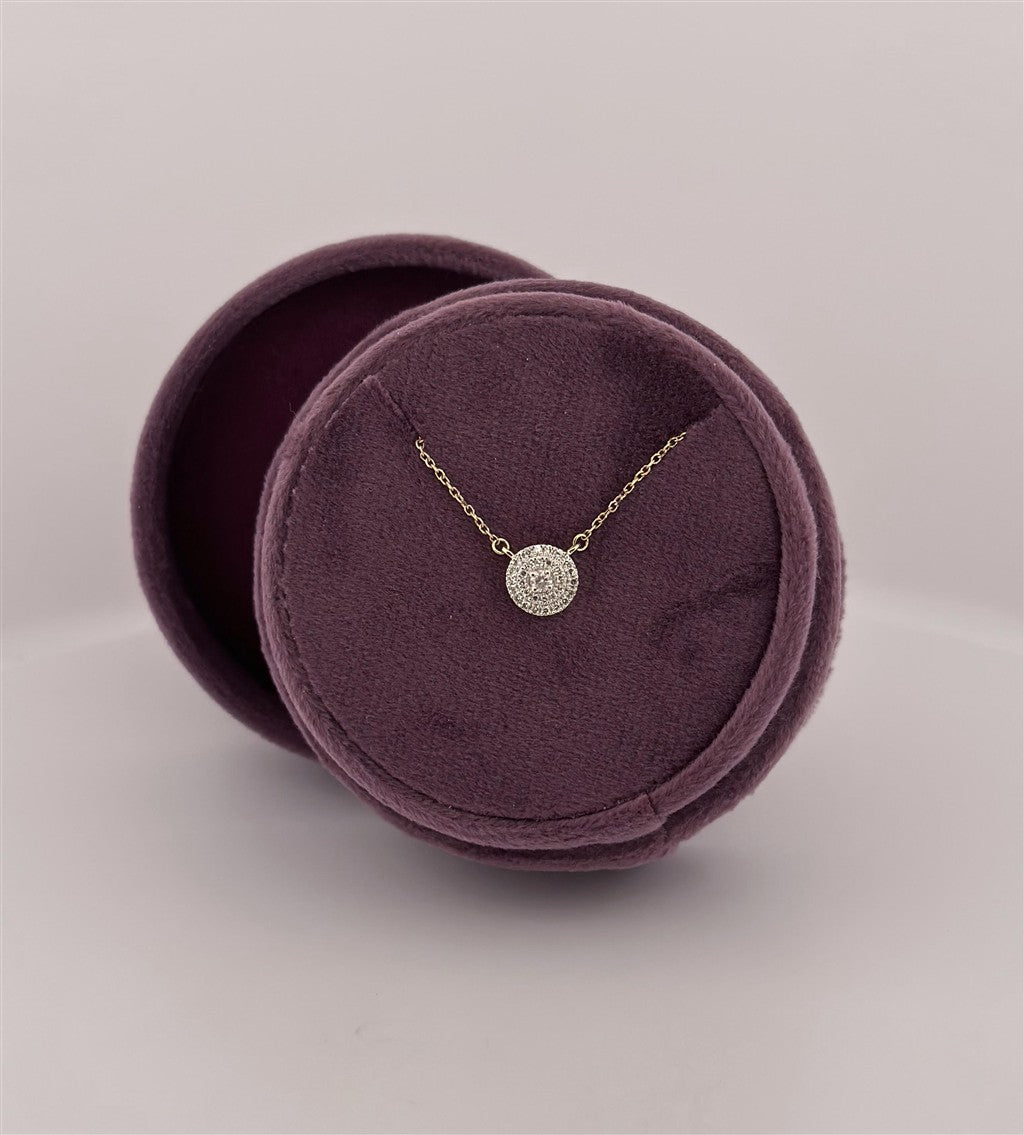 Yellow Gold Double Halo Style Diamond Necklace