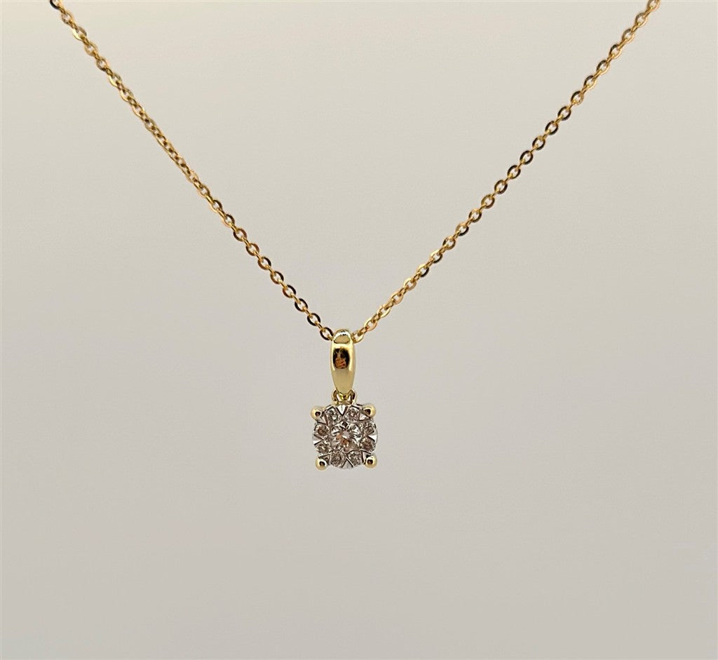 Yellow Gold Diamond Cluster Necklace