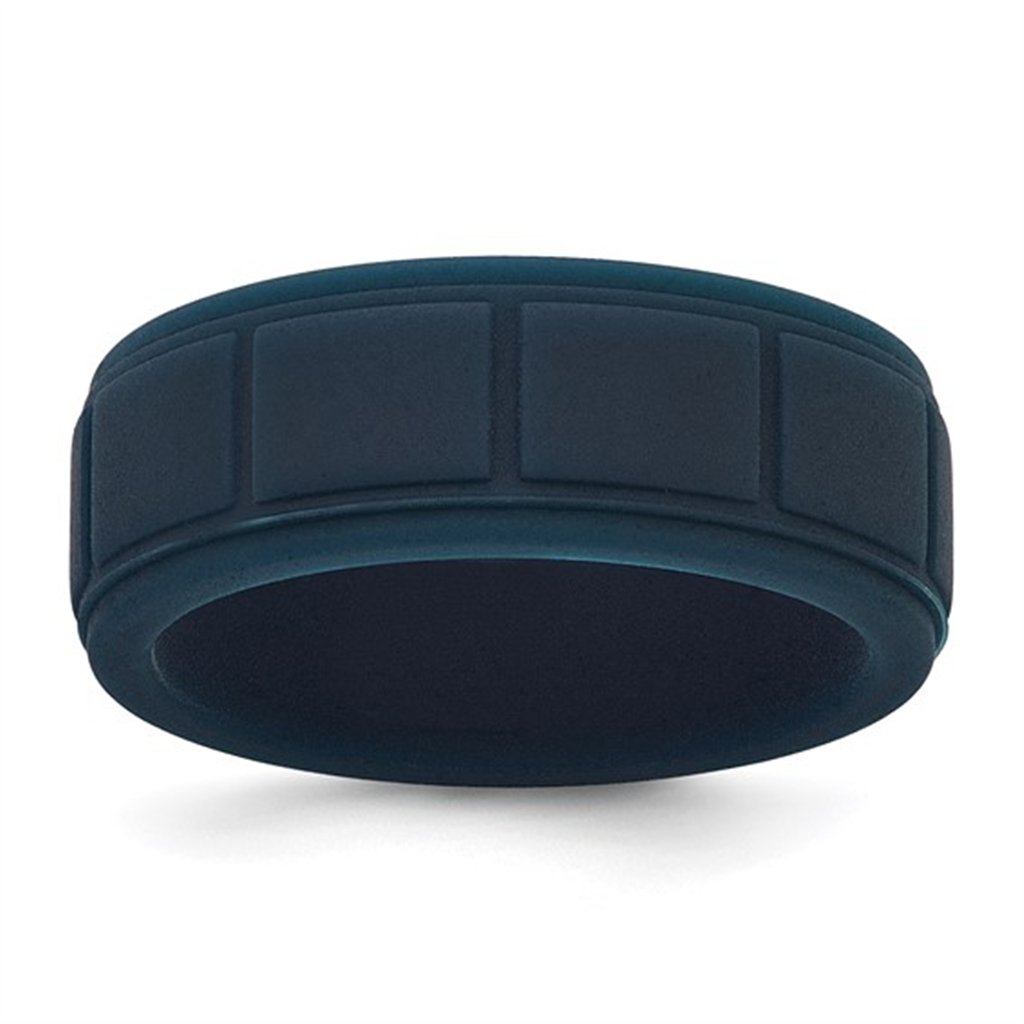 Dark Blue Grid Pattern Silicone Wedding Band