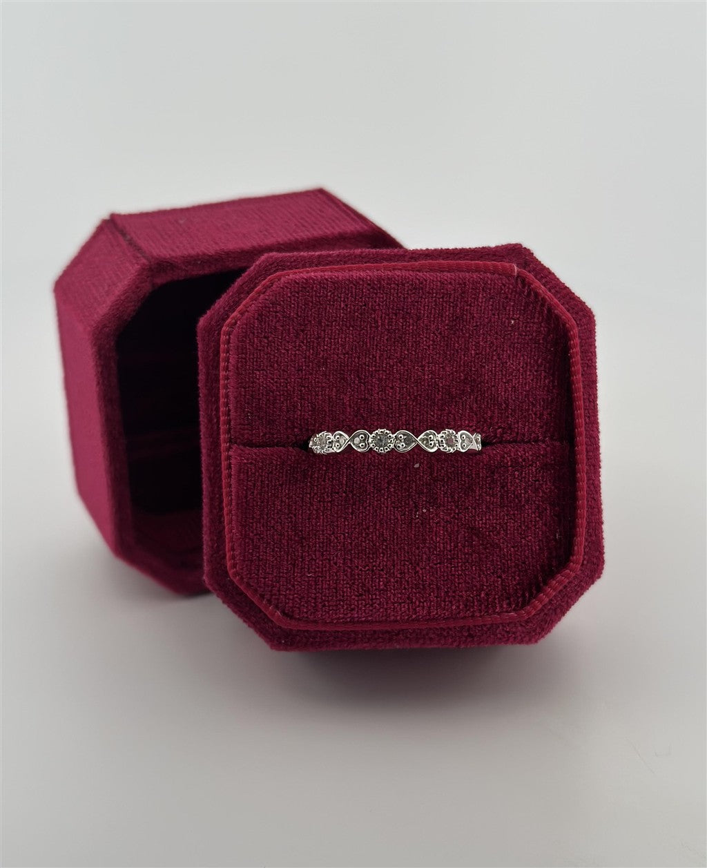 White Gold Vintage Inspired April Birthstone Stackable Ring