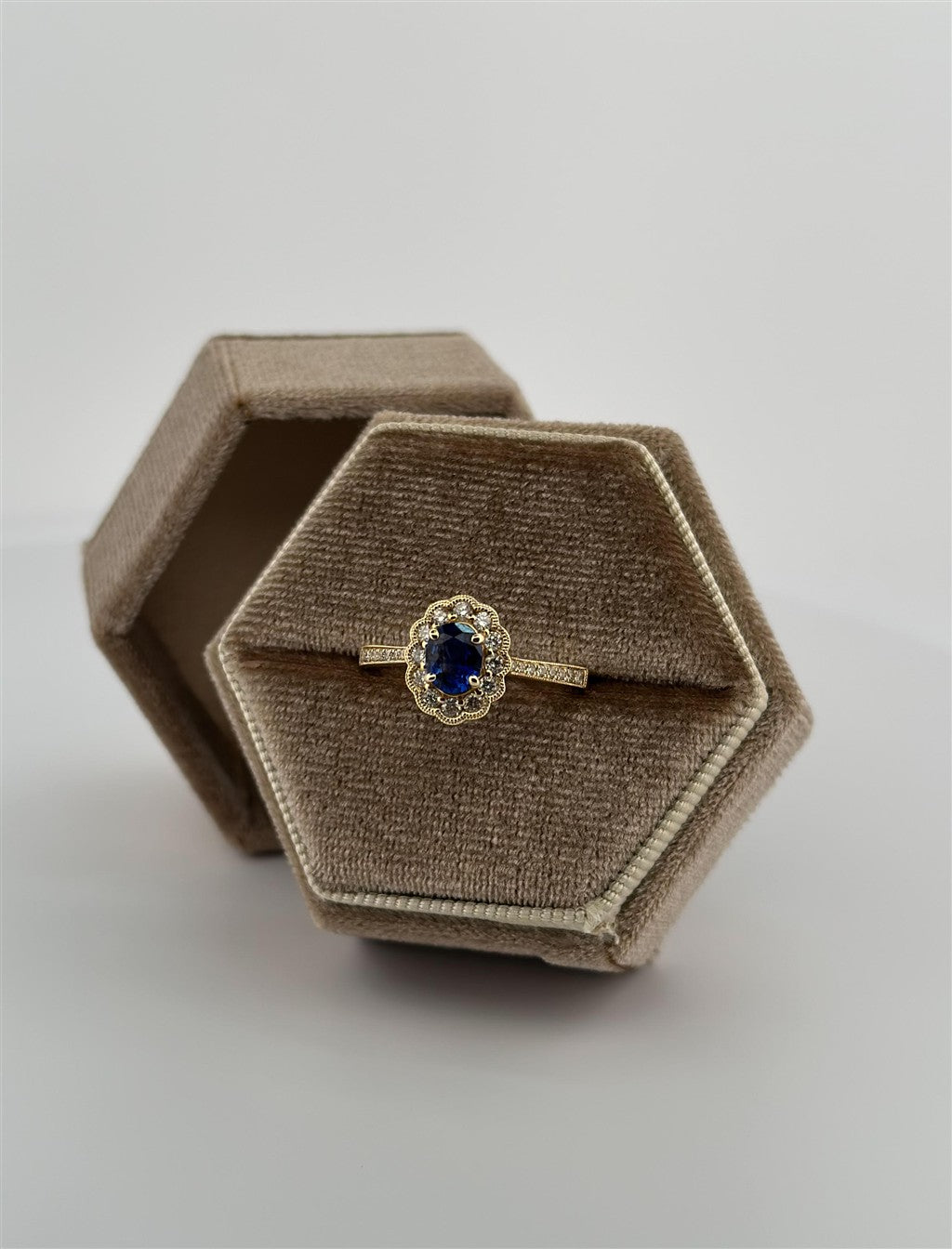 Yellow Gold Halo Style Sapphire Ring