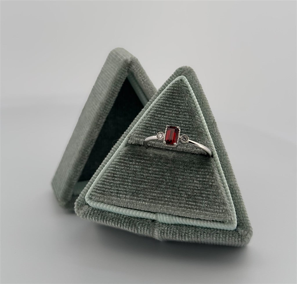 White Gold Emerald Cut Garnet Ring