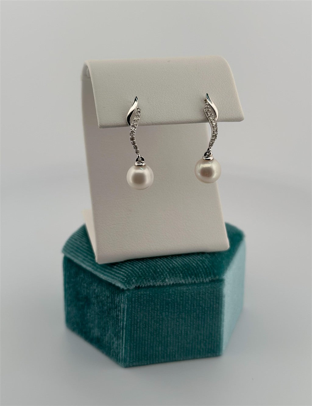 White Gold Diamond Accented Pearl Earrings