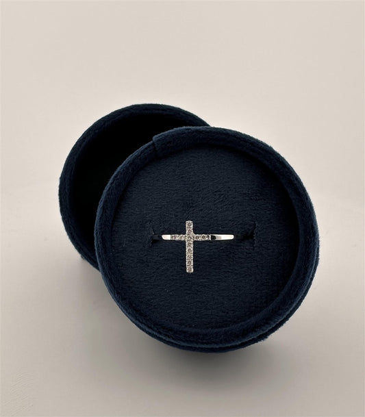 White Gold Diamond Cross Ring