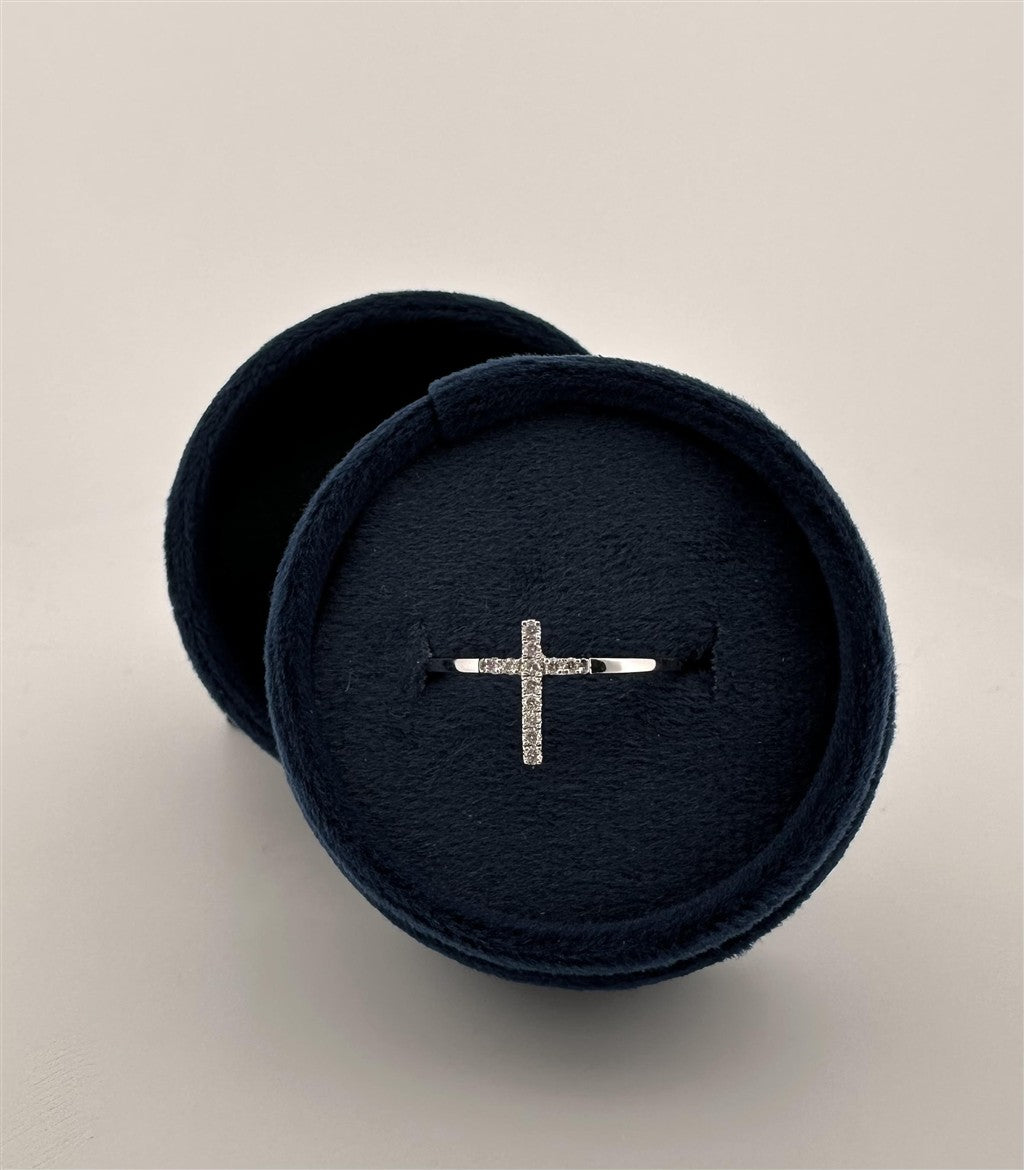 White Gold Diamond Cross Ring