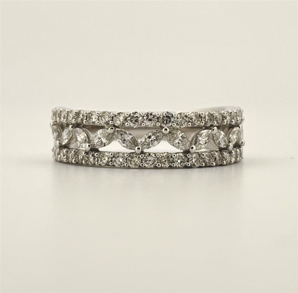 White Gold Round And Marquise Diamond Band