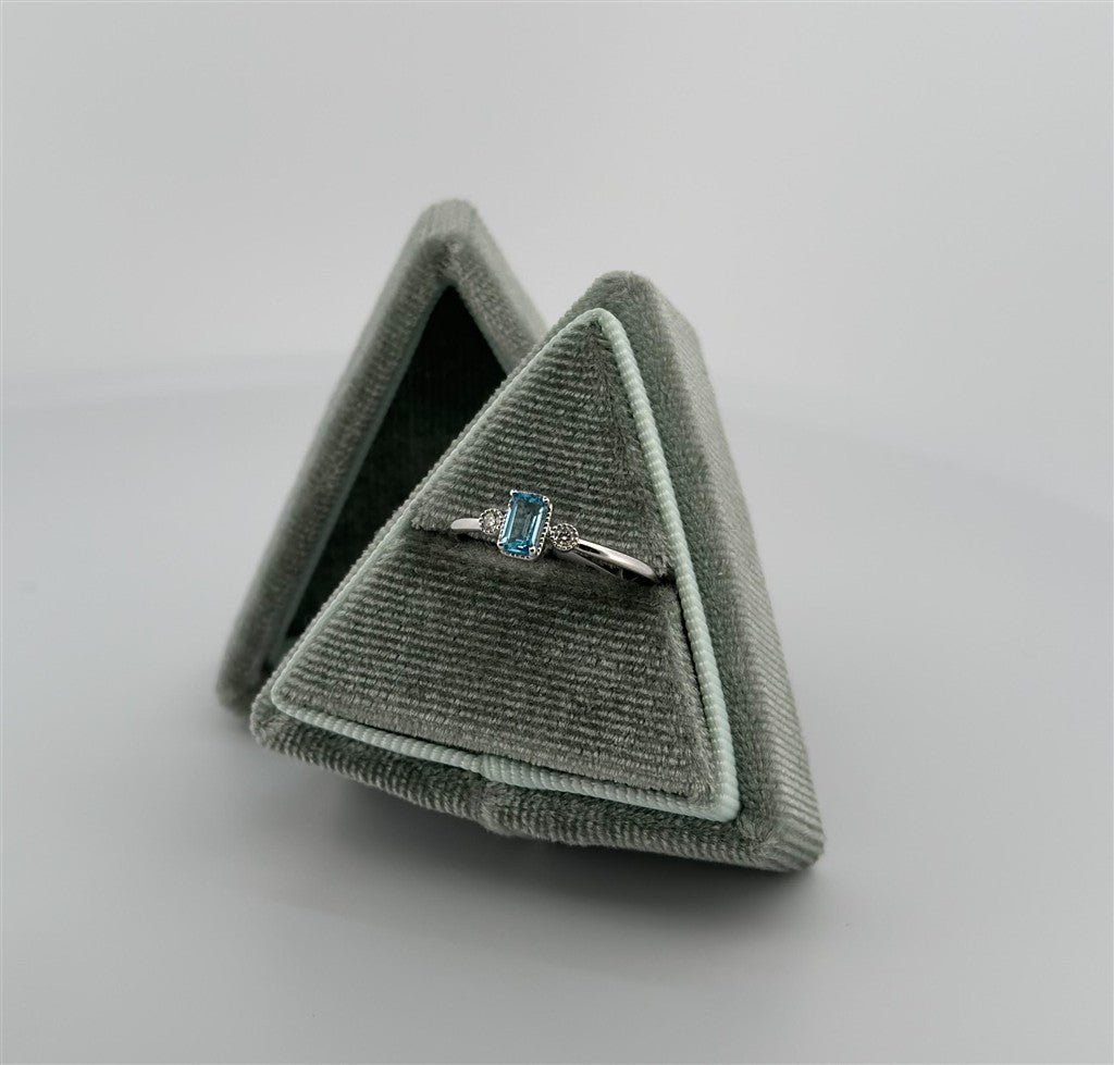 White Gold Emerald Cut Blue Topaz Ring