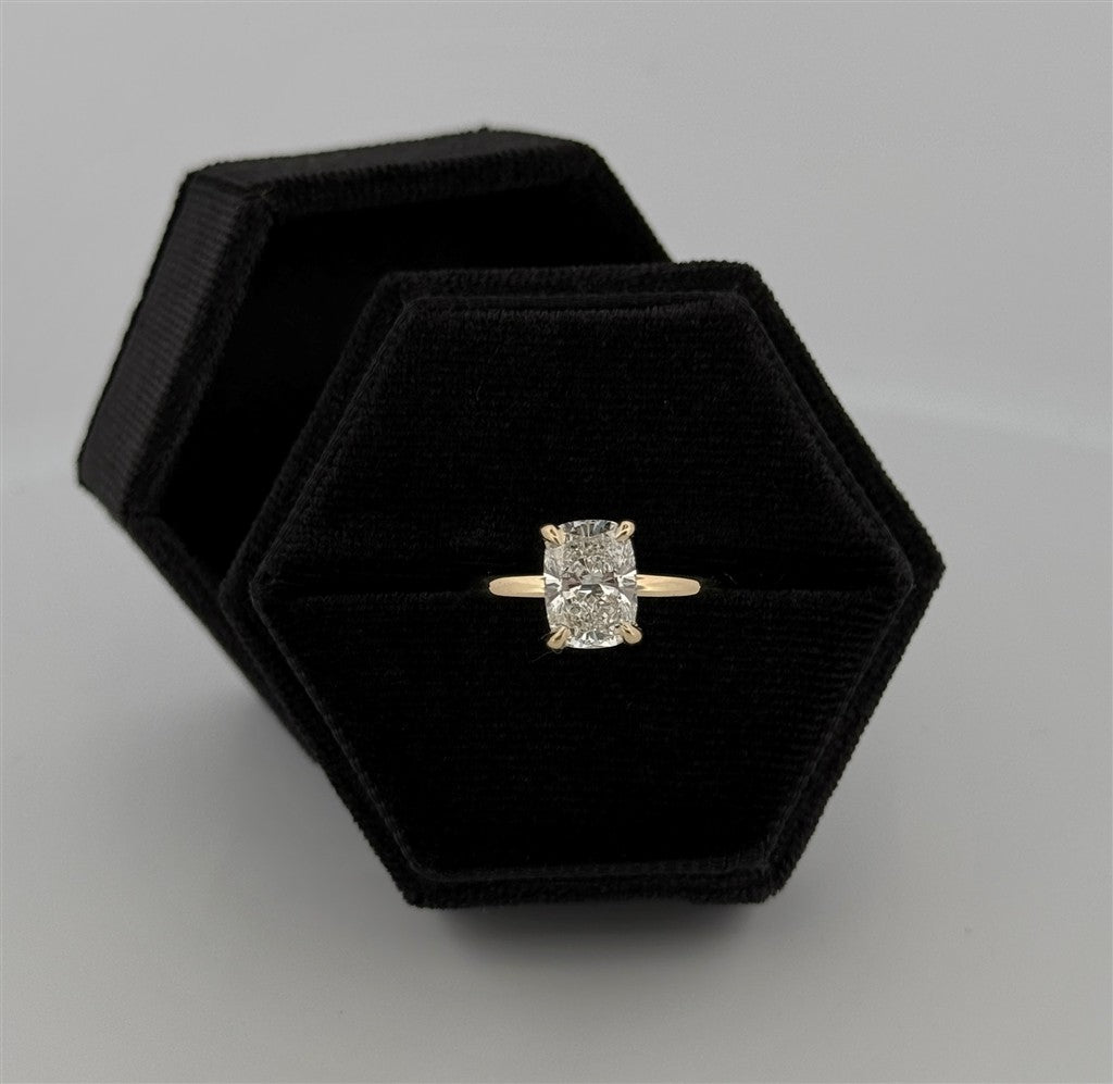 Yellow Gold Cushion Cut Lab Diamond Engagement Ring