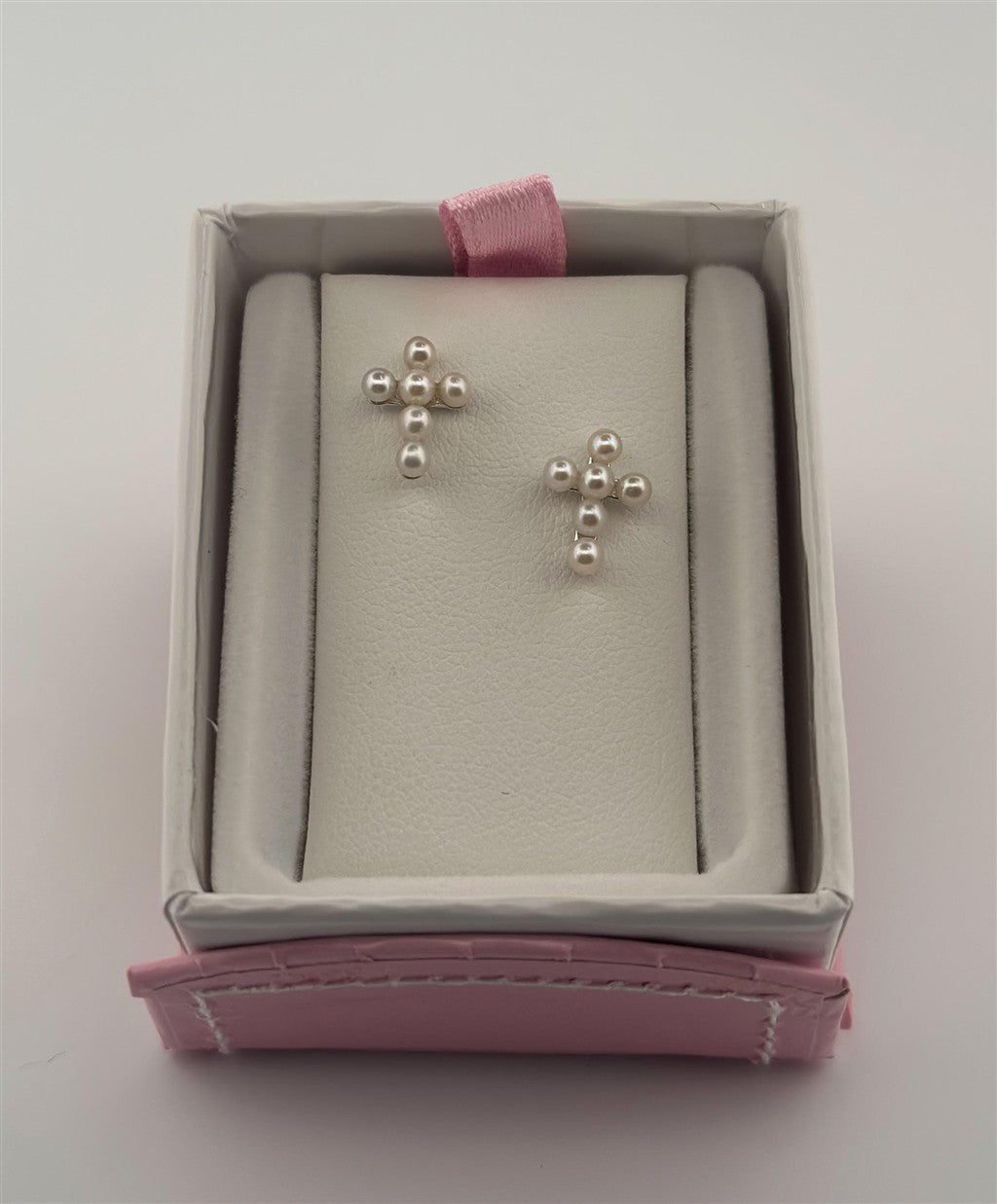Childrens Sterling Silver Pearl Cross Earrings