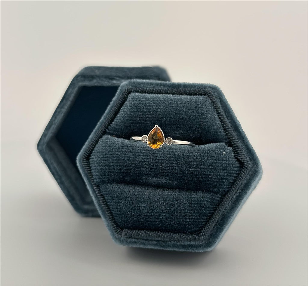 White Gold Pear Shape Citrine Ring