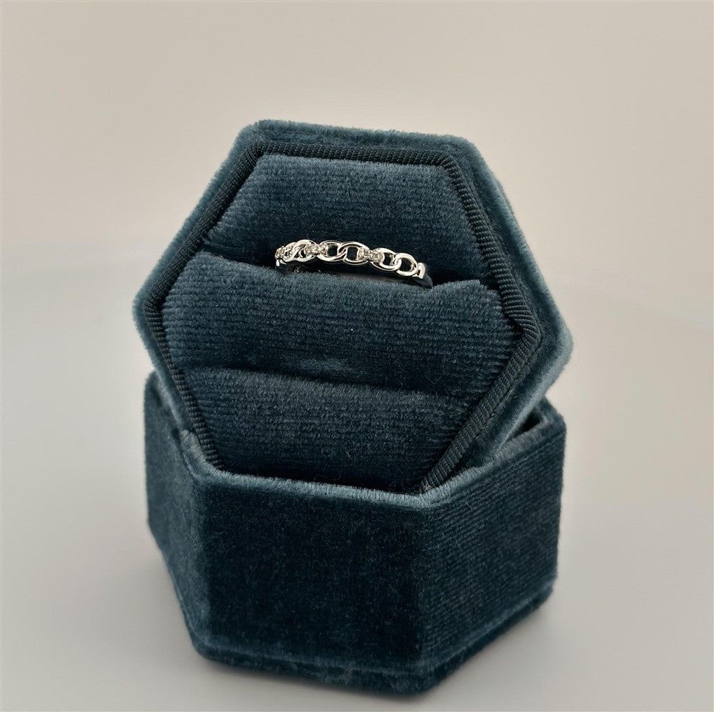 White Gold Diamond Paper Clip Link Ring