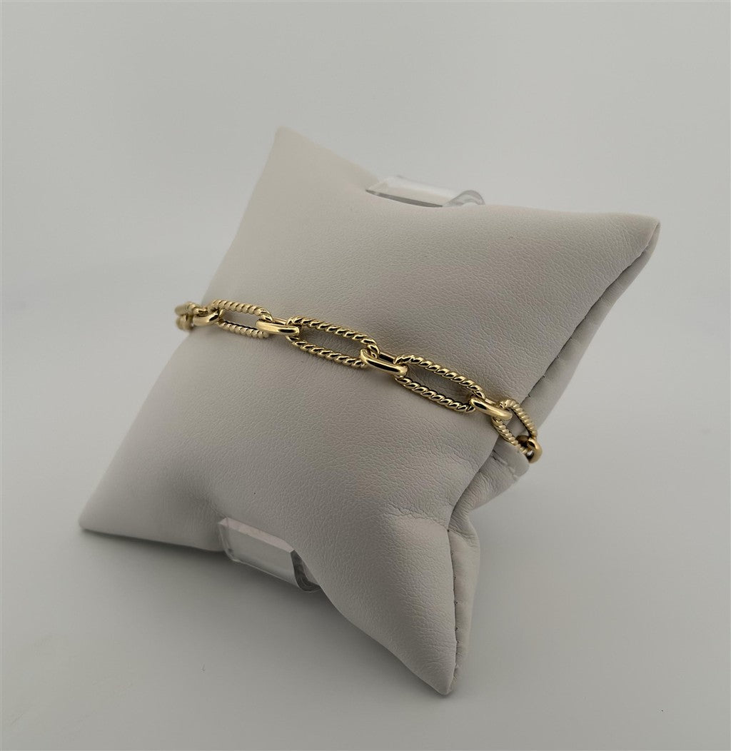 Yellow Gold Textured Paperclip Bracelet