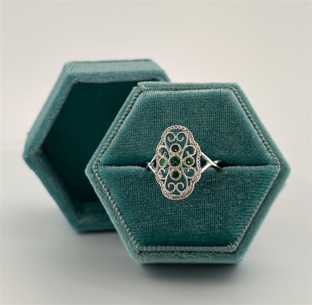 White Gold Vintage Inspired Emerald Ring