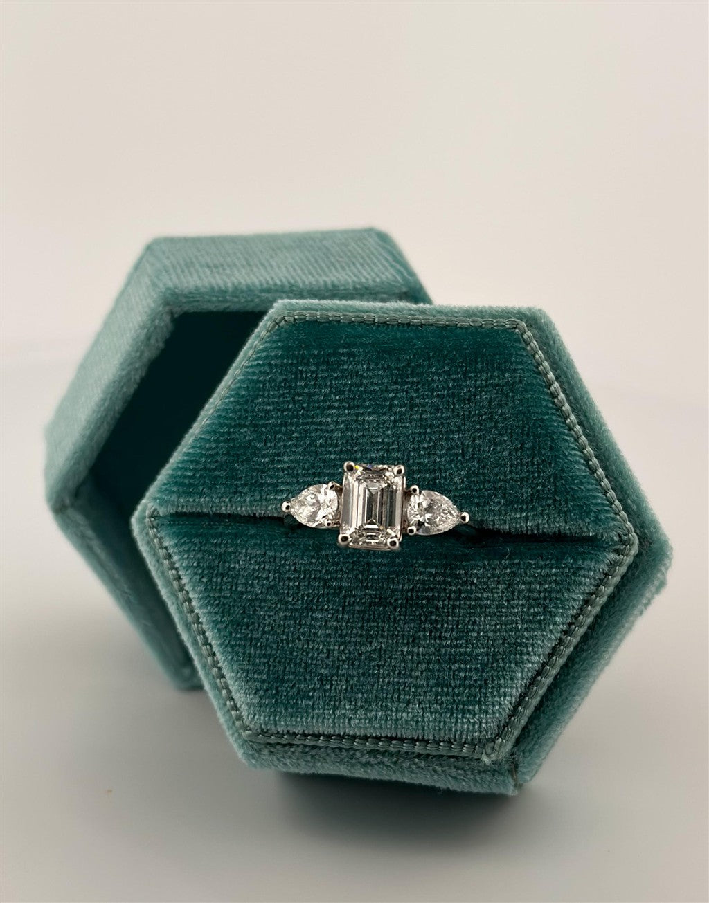 White Gold Three Stone Lab Grown Engagement Ring