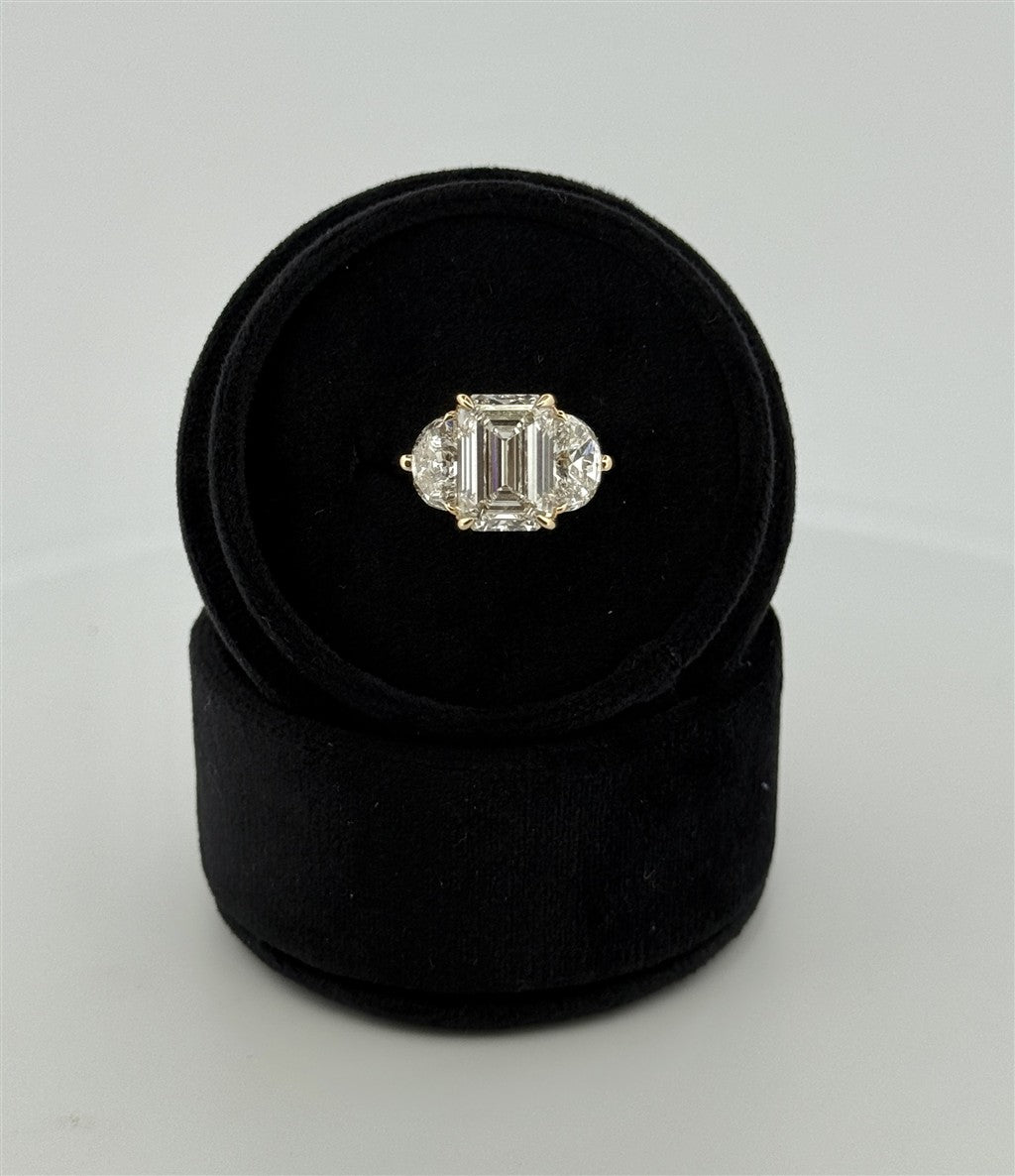 Yellow Gold Three Stone Lab Engagement Ring