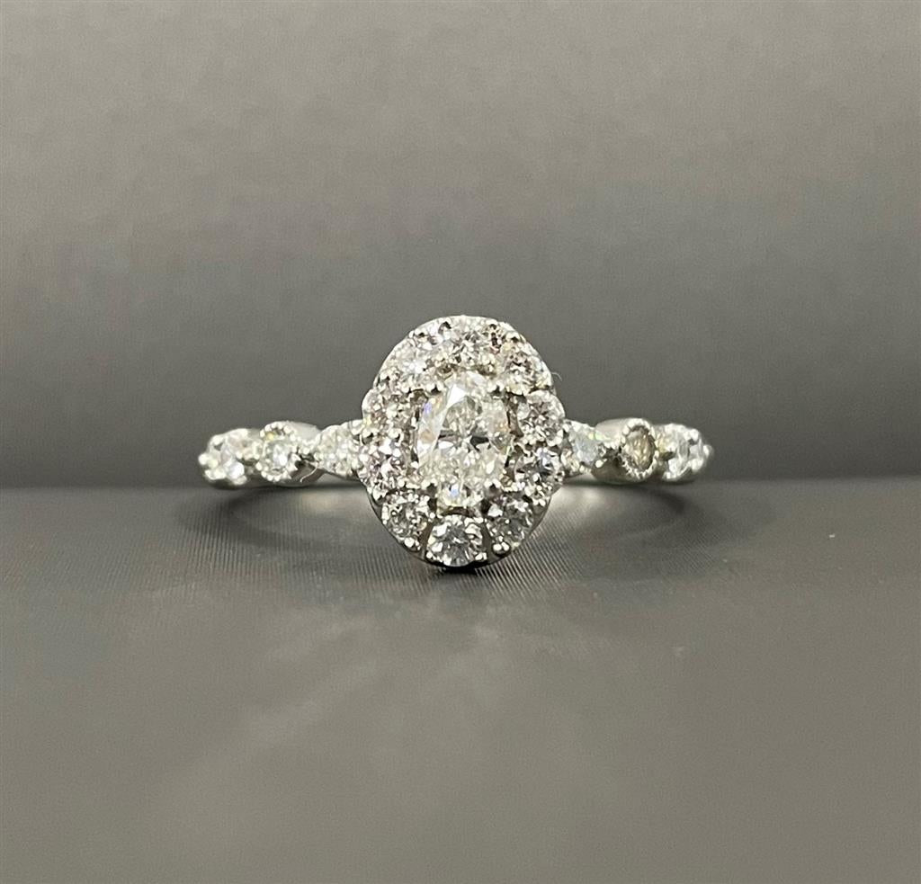White Gold Vintage Inspired Halo Style Engagement Ring