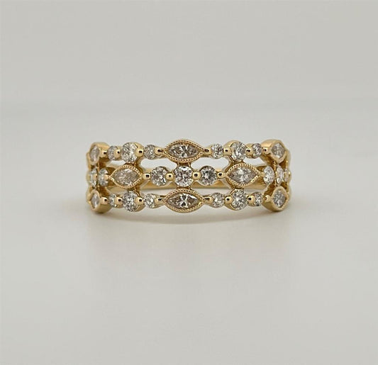 Yellow Gold Vintage Inspired Triple Stacked Ring