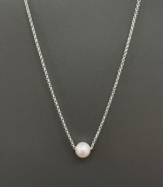 Sterling Silver Single Pearl Necklace