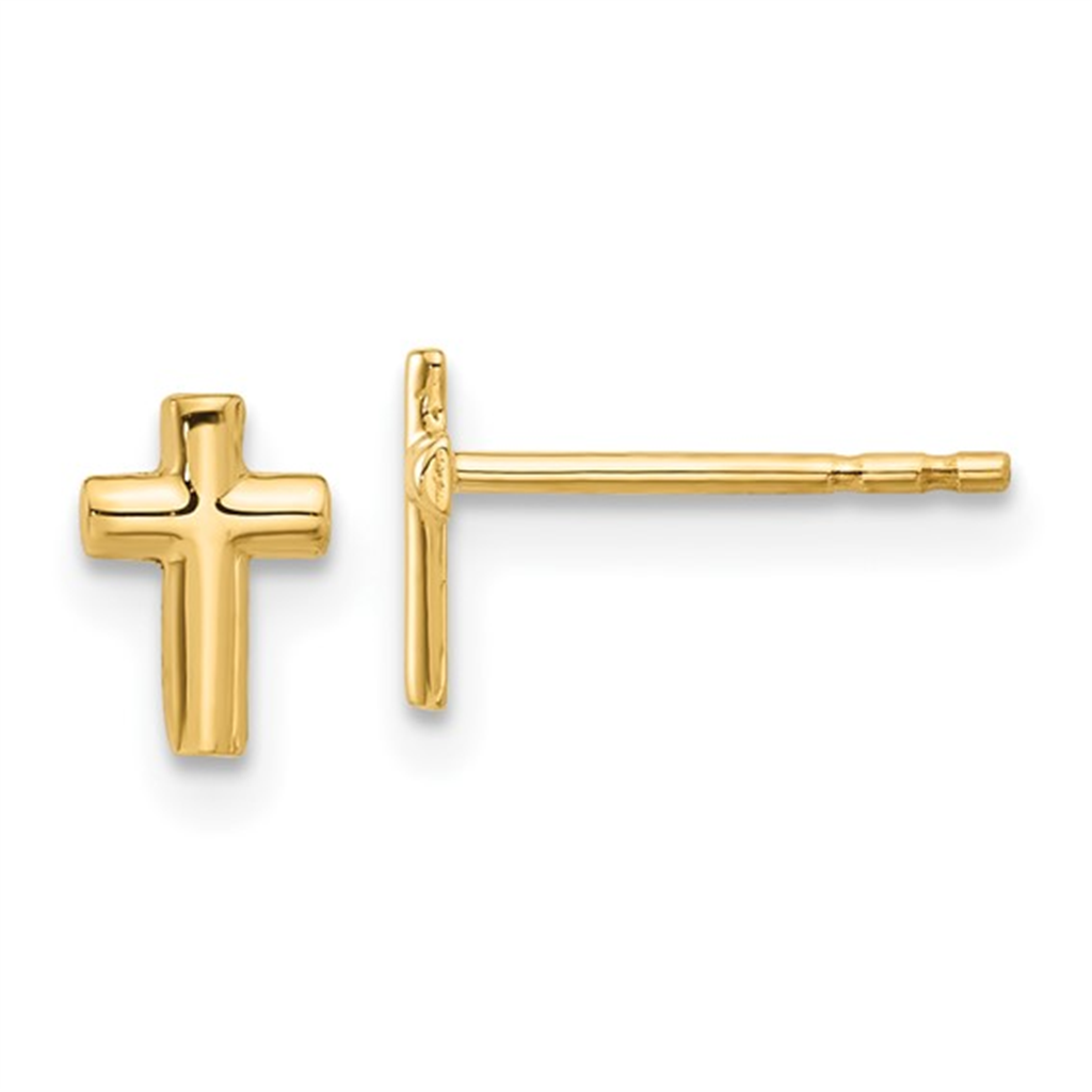 Yellow Gold Cross Stud Earrings