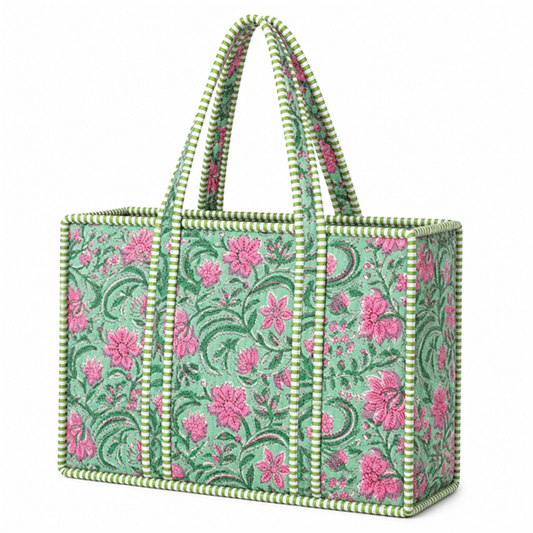 Mint Floral Mini Quilted Tote Bag
