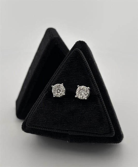 White Gold Diamond Cluster Stud Earrings