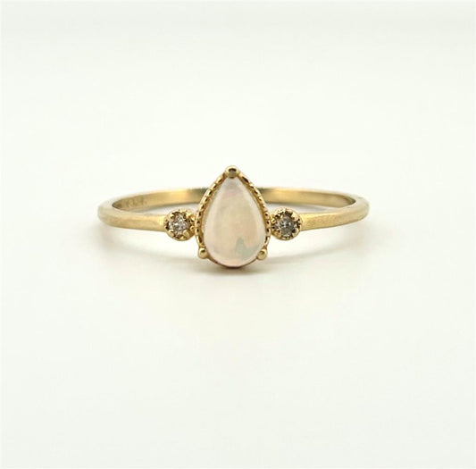 Yellow Gold Diamond Accented Opal Ring