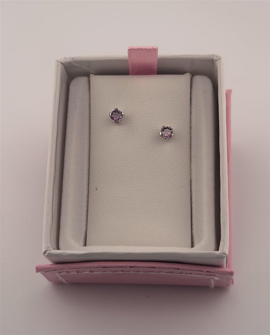 Childrens Sterling Silver February Birthstone Earrings