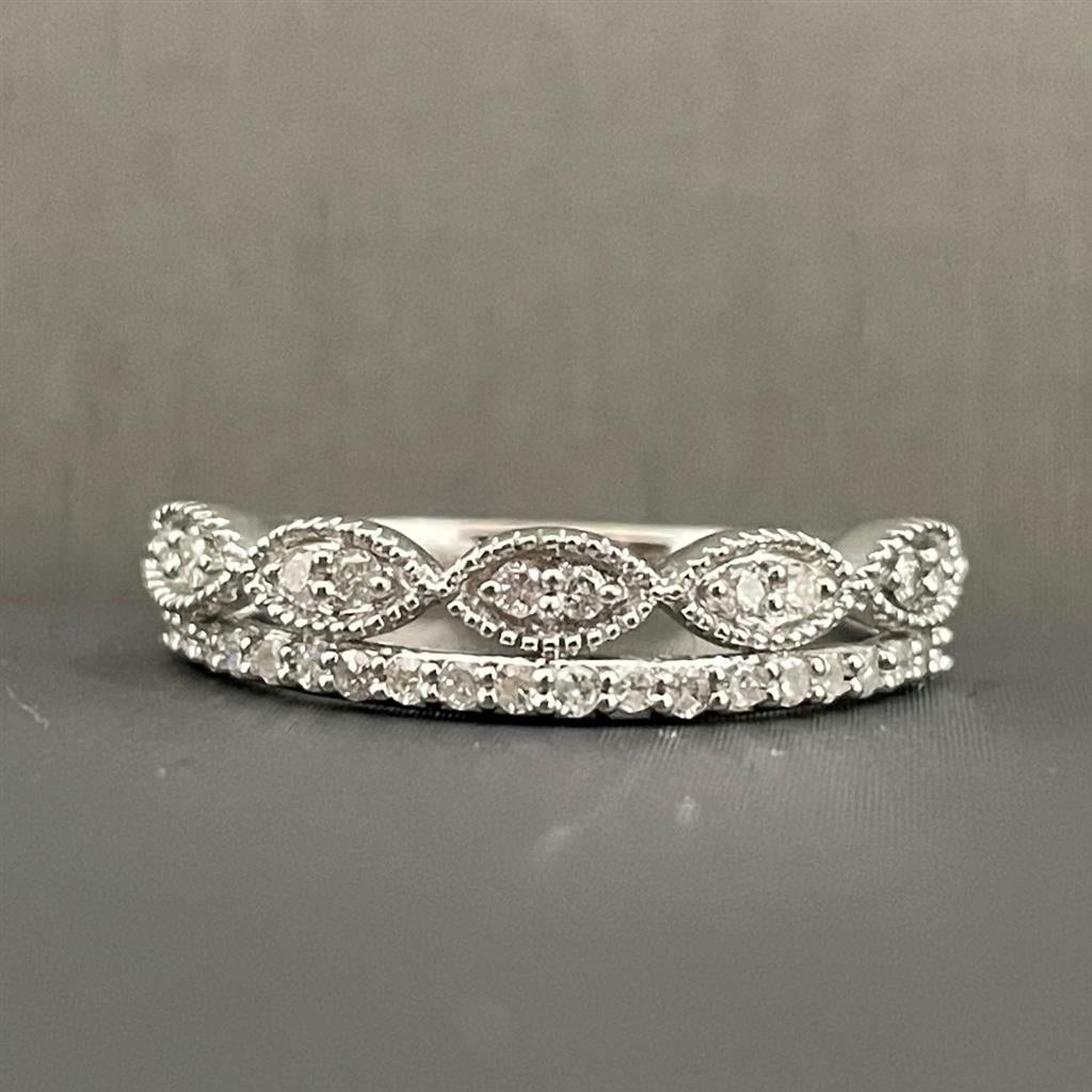 White Gold Vintage Inspired Double Stack Ring