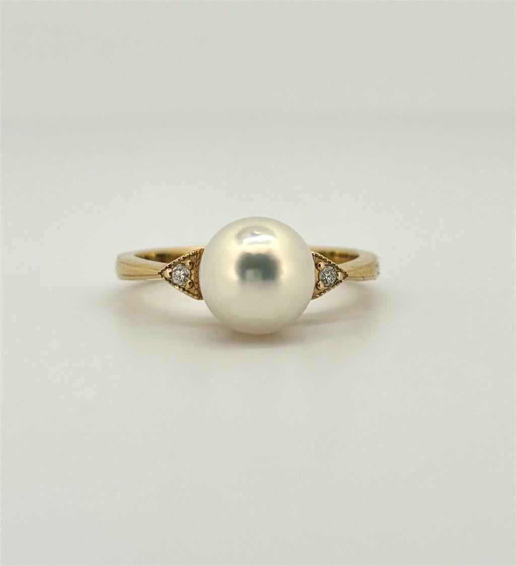 Yellow Gold Diamond Accented Pearl Ring