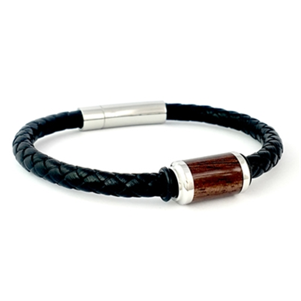 Leather And Walnut Wood Bracelet