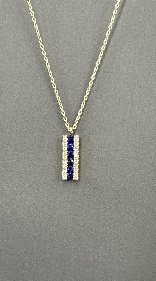 Yellow Gold Diamond And Sapphire Verticle Bar Necklace