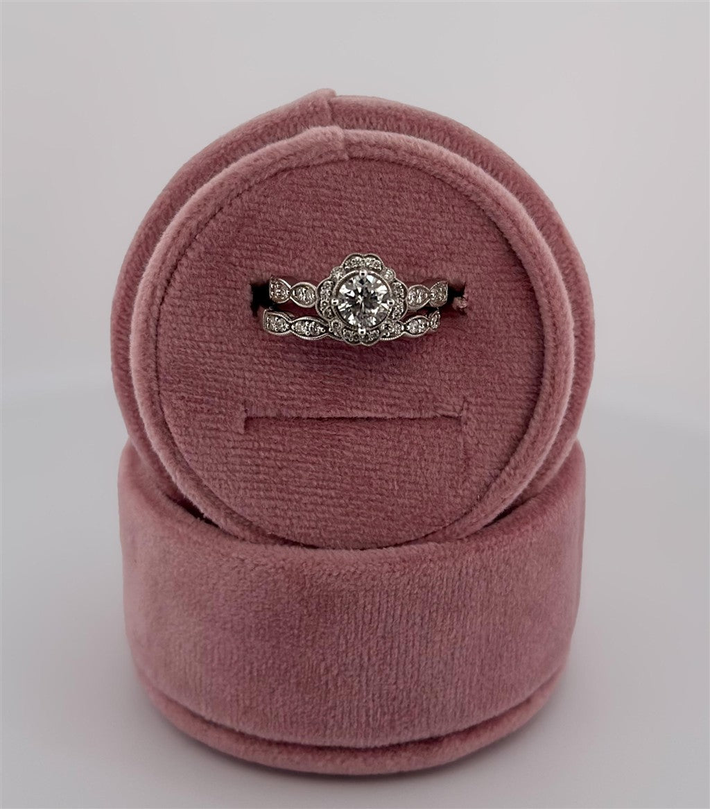White Gold Vintage Inspired Halo Style Bridal Set
