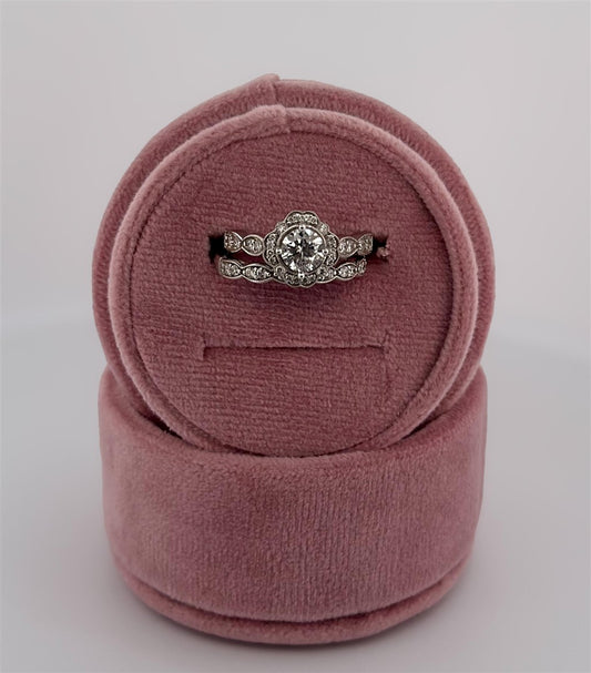 White Gold Vintage Inspired Halo Style Bridal Set