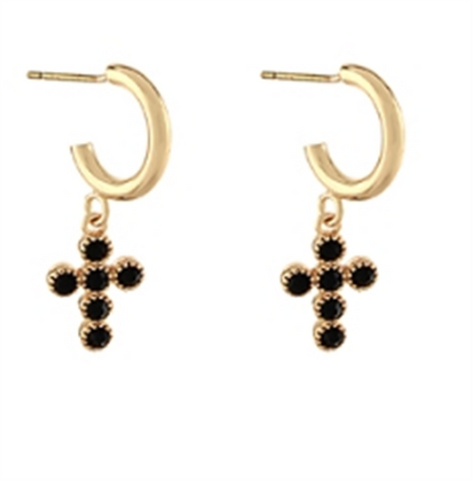 Pave Cross Hoop Earrings