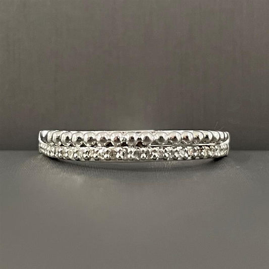 White Gold Diamond And Beaded Stackable Ring