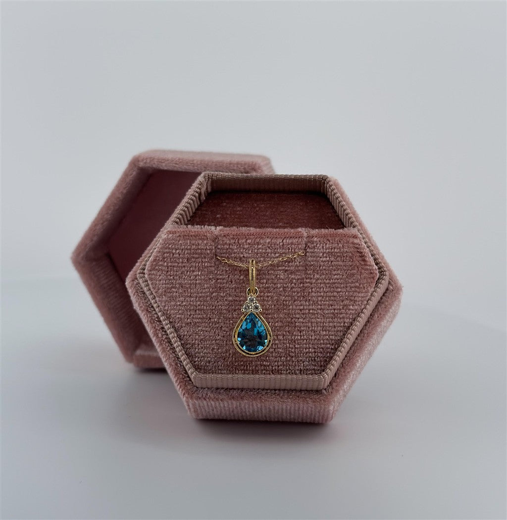 Yellow Gold Diamond Accented Blue Topaz Necklace
