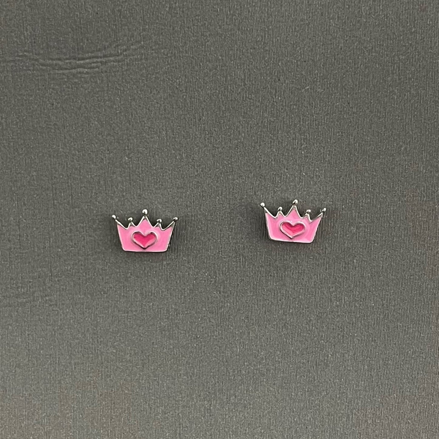 Sterling Silver Pink Enameled Crown Earrings