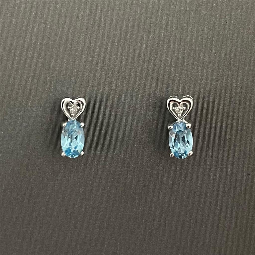 Childrens Sterling Silver Heart Accented Blue Topaz Earrings