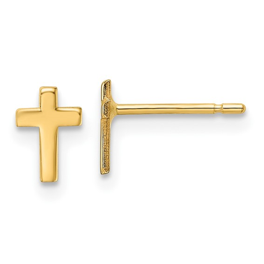Yellow Gold Cross Stud Earrings