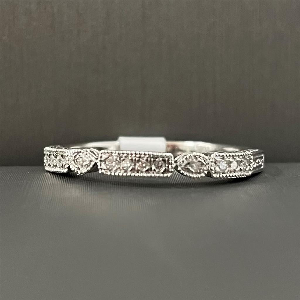 White Gold Diamond Vintage Inspired Stackable Ring