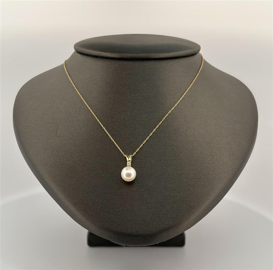 Yellow Gold Diamond Accented Pearl Necklace