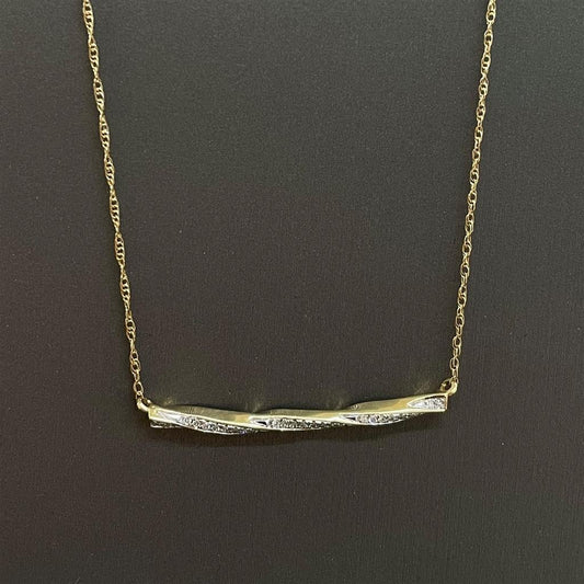 Yellow Gold Diamond Accented Bar Necklace