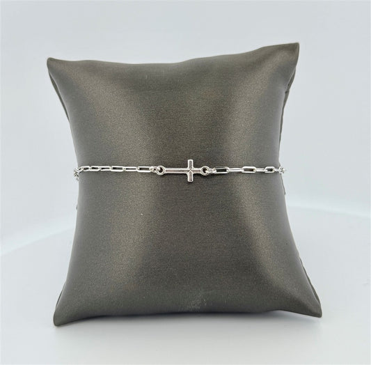 Sterling Silver Paperclip Cross Bracelet