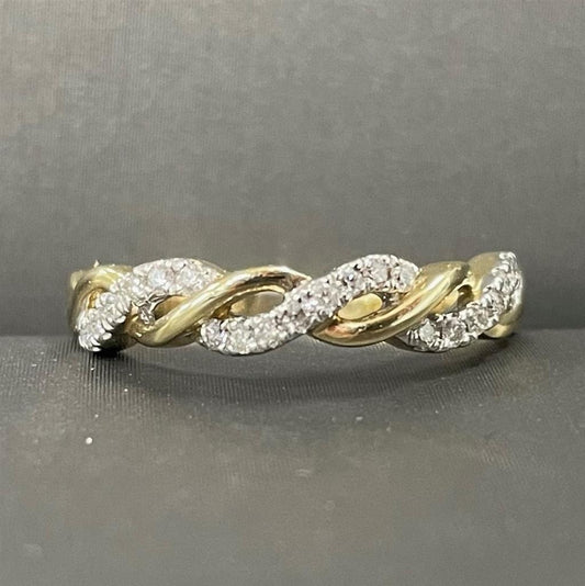 Yellow Gold Diamond Accented Twisted Stackable Ring