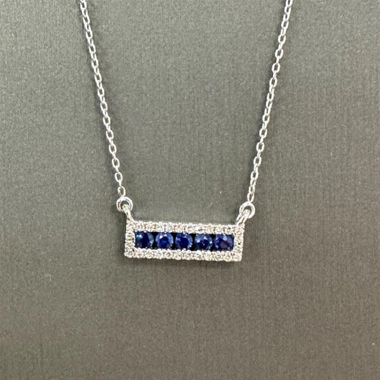 White Gold Diamond And Sapphire Bar Necklace